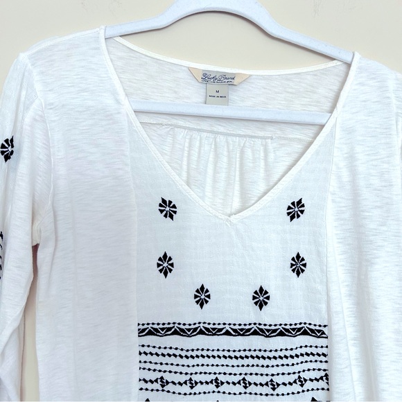 Lucky Brand Women’s White & Black Embroidered 3/4 Sleeve Top - Picture 2 of 6